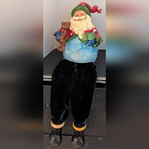 Colorful Santa Sitter With Teddy Gift And Velvet Dangling Legs